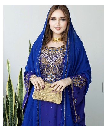 Blue Heavy Embroidered Moroccan Style Kaftan Abaya for Women     Luxury Party Wear 2