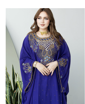 Blue Heavy Embroidered Moroccan Style Kaftan Abaya for Women     Luxury Party Wear 3