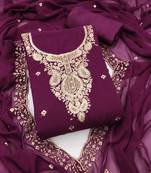Purple embroidered georgette semi stitched churidar dress-materials