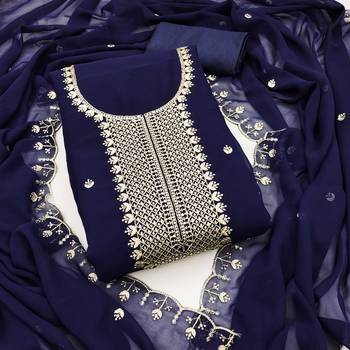 Blue embroidered georgette churidar dress-materials 1