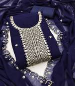 Blue embroidered georgette semi stitched churidar dress-materials