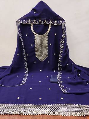 Blue embroidered georgette churidar dress-materials 2