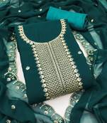 Green embroidered georgette semi stitched churidar dress-materials