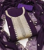 Purple embroidered georgette semi stitched churidar dress-materials
