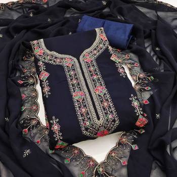 Blue embroidered georgette churidar dress-materials 1