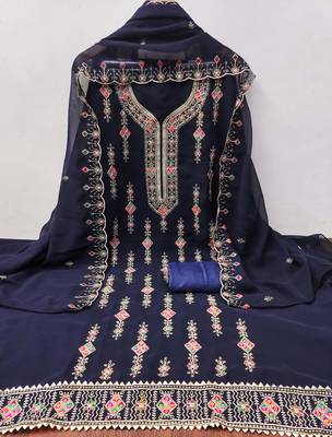 Blue embroidered georgette churidar dress-materials 2