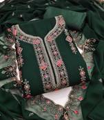 Green embroidered georgette semi stitched churidar dress-materials