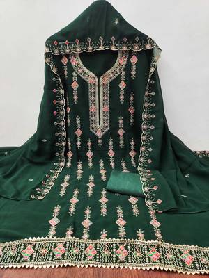 Green embroidered georgette churidar dress-materials 2