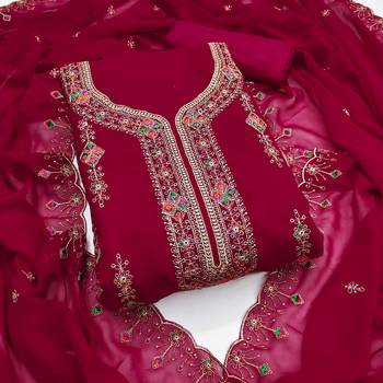 Pink embroidered georgette churidar dress-materials 1