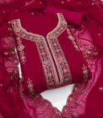 Pink embroidered georgette semi stitched churidar dress-materials