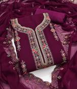Purple embroidered georgette semi stitched churidar dress-materials