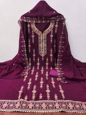 Purple embroidered georgette churidar dress-materials 2