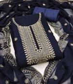 Blue embroidered georgette semi stitched churidar dress-materials