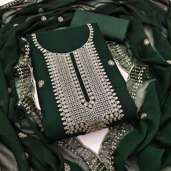 Green embroidered georgette semi stitched churidar dress-materials 1