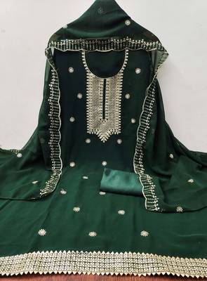 Green embroidered georgette semi stitched churidar dress-materials 2