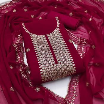 Pink embroidered georgette semi stitched churidar dress-materials 1