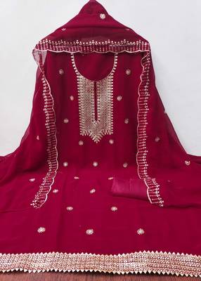 Pink embroidered georgette semi stitched churidar dress-materials 2