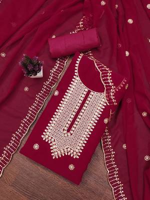Pink embroidered georgette semi stitched churidar dress-materials 3