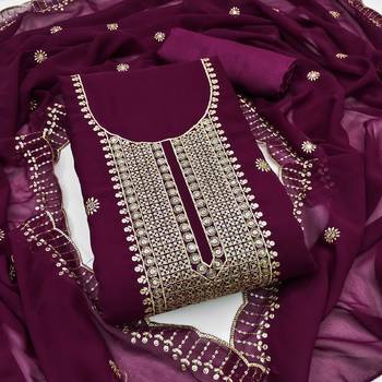 Purple embroidered georgette semi stitched churidar dress-materials 1