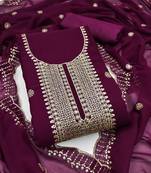 Purple embroidered georgette semi stitched churidar dress-materials