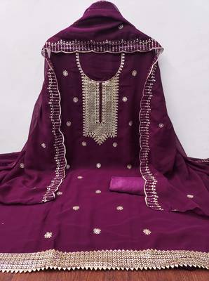 Purple embroidered georgette semi stitched churidar dress-materials 2