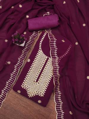 Purple embroidered georgette semi stitched churidar dress-materials 3