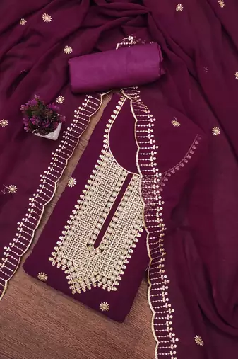 Purple embroidered georgette semi stitched churidar dress-materials
