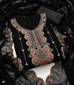 Black embroidered georgette semi stitched churidar dress-materials