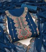 Blue embroidered georgette semi stitched churidar dress-materials
