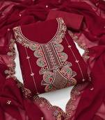 Maroon embroidered georgette semi stitched churidar dress-materials