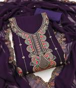 Purple embroidered georgette semi stitched churidar dress-materials