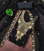 Black embroidered georgette semi stitched churidar dress-materials
