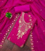 Magenta embroidered georgette semi stitched churidar dress-materials