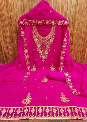 Magenta embroidered georgette churidar dress-materials 3