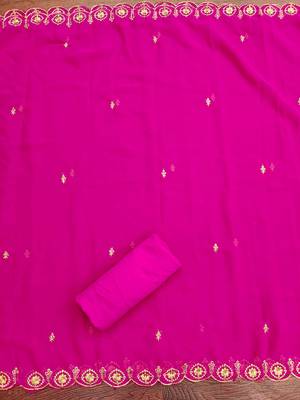 Magenta embroidered georgette churidar dress-materials 4