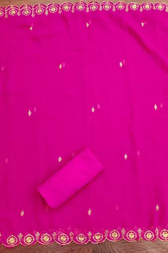 Magenta embroidered georgette churidar dress-materials
