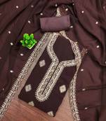 Brown embroidered georgette semi stitched churidar dress-materials