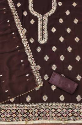 Brown embroidered georgette churidar dress-materials 2