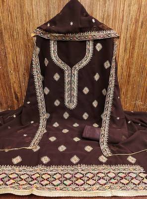 Brown embroidered georgette churidar dress-materials 3