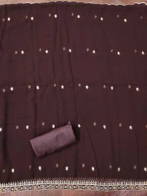 Brown embroidered georgette churidar dress-materials 4