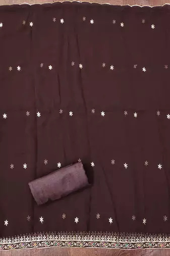 Brown embroidered georgette churidar dress-materials