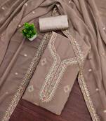 Grey embroidered georgette semi stitched churidar dress-materials