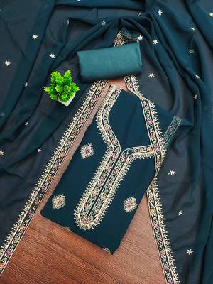 Royal-blue embroidered georgette churidar dress-materials 1