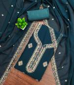 Royal-blue embroidered georgette semi stitched churidar dress-materials