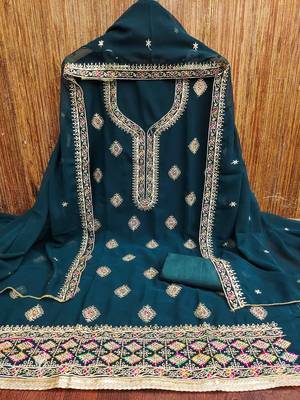 Royal-blue embroidered georgette churidar dress-materials 3