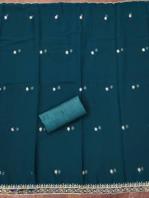 Royal-blue embroidered georgette churidar dress-materials 4