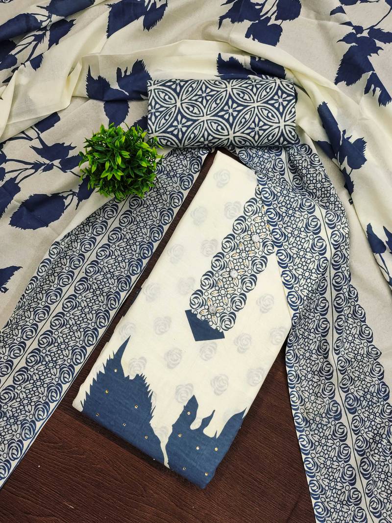 Multicolor printed cotton semi stitched churidar dress-materials