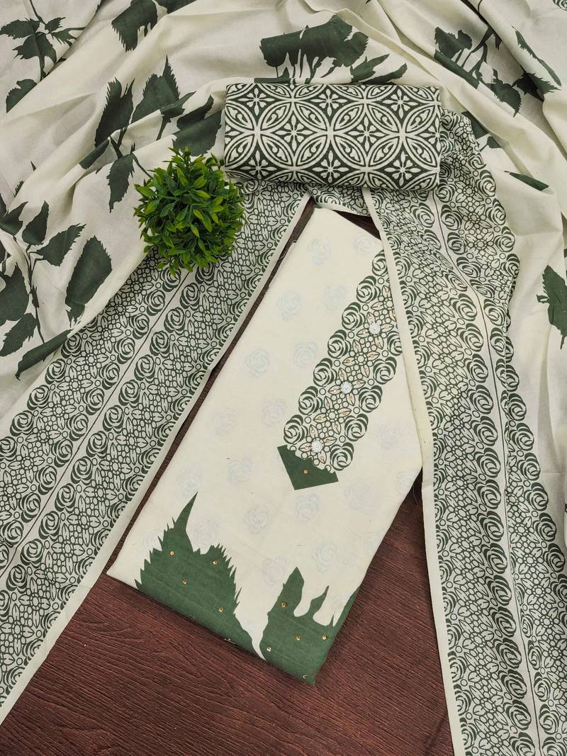 Multicolor printed cotton semi stitched churidar dress-materials