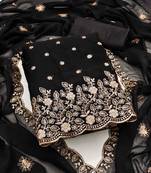 Black embroidered georgette semi stitched churidar dress-materials
