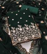 Green embroidered georgette semi stitched churidar dress-materials